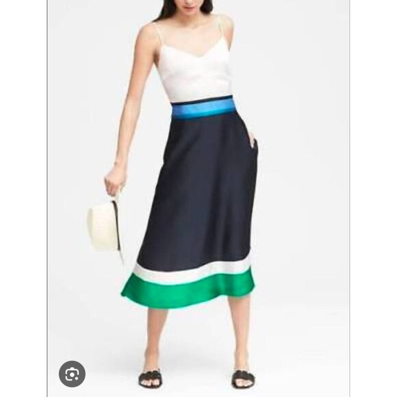 Banana Republic Color Block Midi Summer Sleeveless Dress Sz10 Blue White Green - Picture 1 of 13